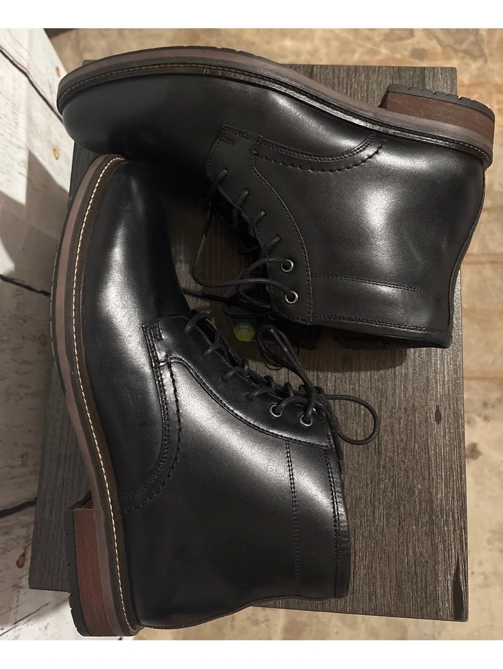 Florsheim Men's Black Leather Lace-Up Ankle Boots w/Zipper, Ortholite Sz 9.5M